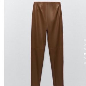 Zara faux leather high waisted pants Leggings Brown size M